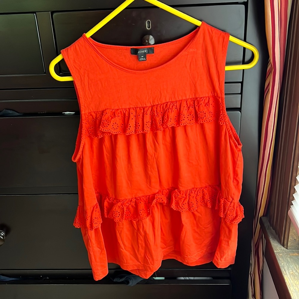 JCREW sleeveless top orange with ruffles